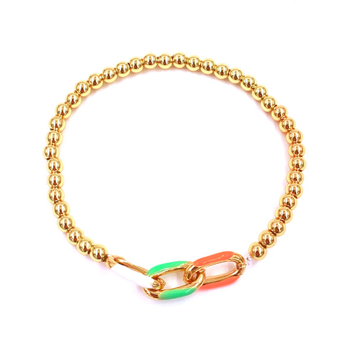 Ashley Gold Stainless Steel Gold Plated 4mm Enamel Link Chain Stretch Beaded Bracelet