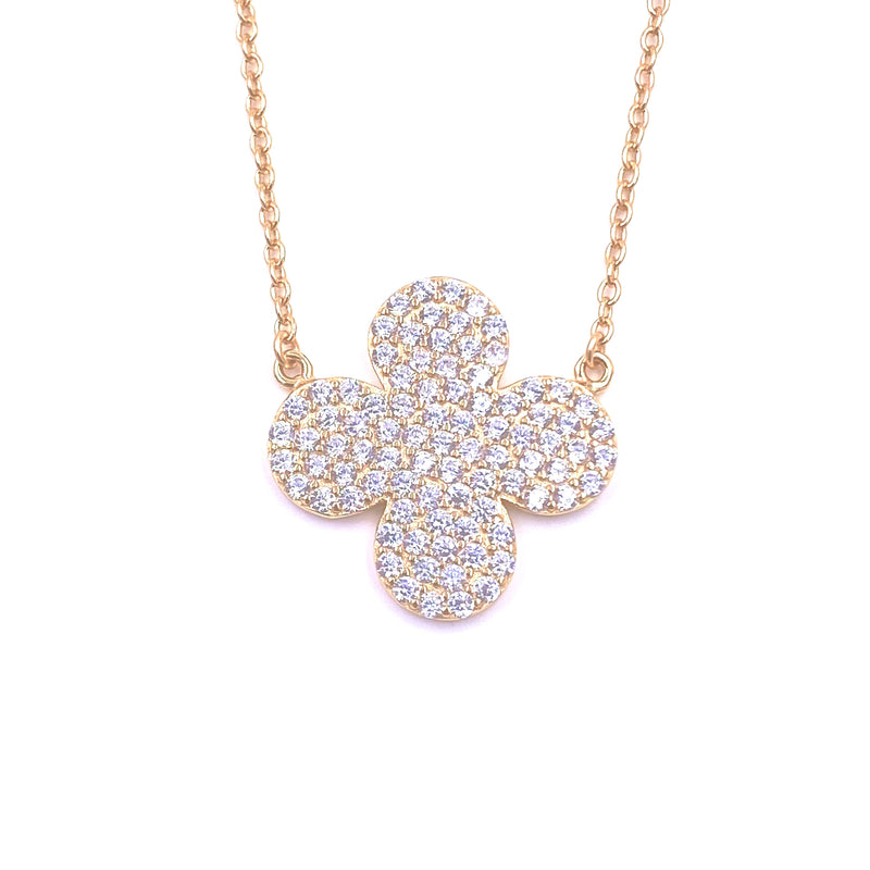 Ashley Gold Sterling Silver CZ Encrusted Closed Clover Necklace