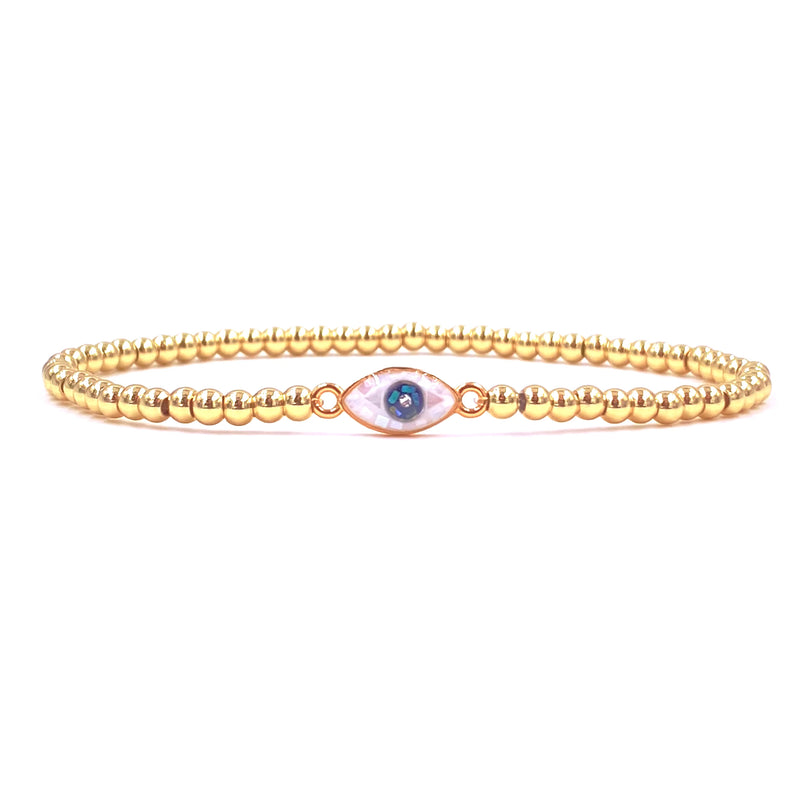 Ashley Gold Stainless Steel Gold Plated Fused Glass Evil Eye Design Stretch Bracelet