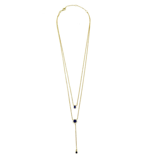 Ashley Gold Sterling Silver Gold Plated Double Chain Colored CZ Drop Necklace