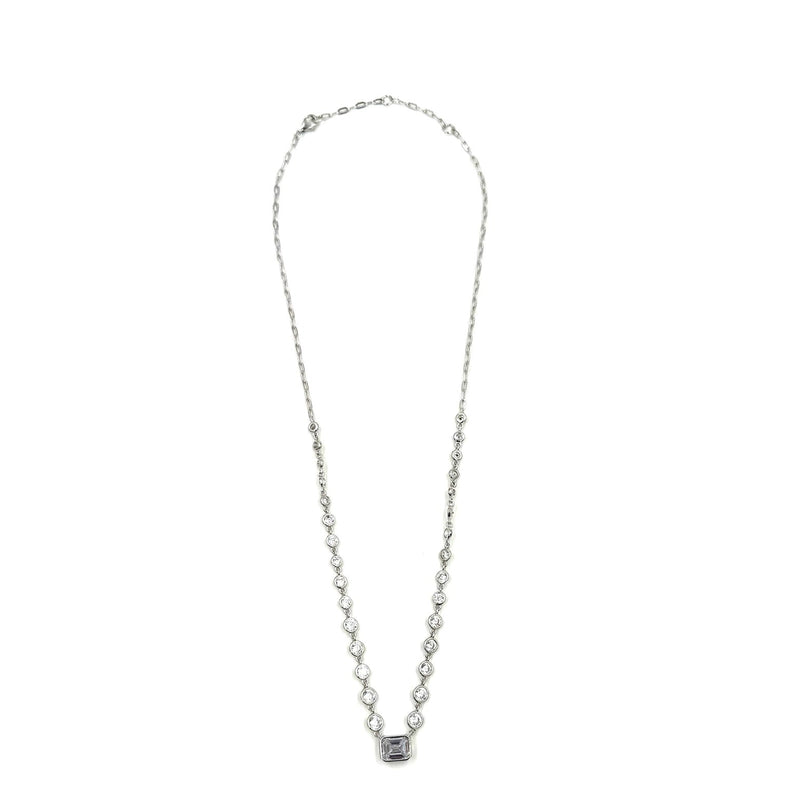 Ashley Gold Sterling Silver Emerald CZ And Round Bezel Set CZ Necklace