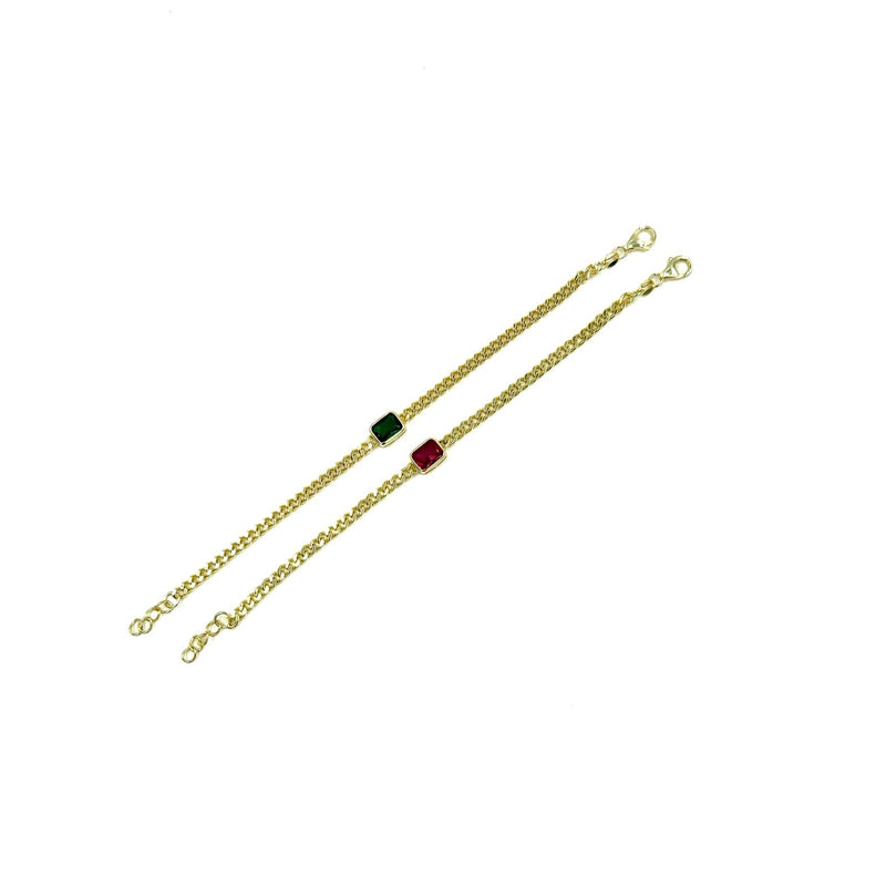 Ashley Gold Sterling Silver Gold Plated Colored Emerald Cut Design Link Bracelet