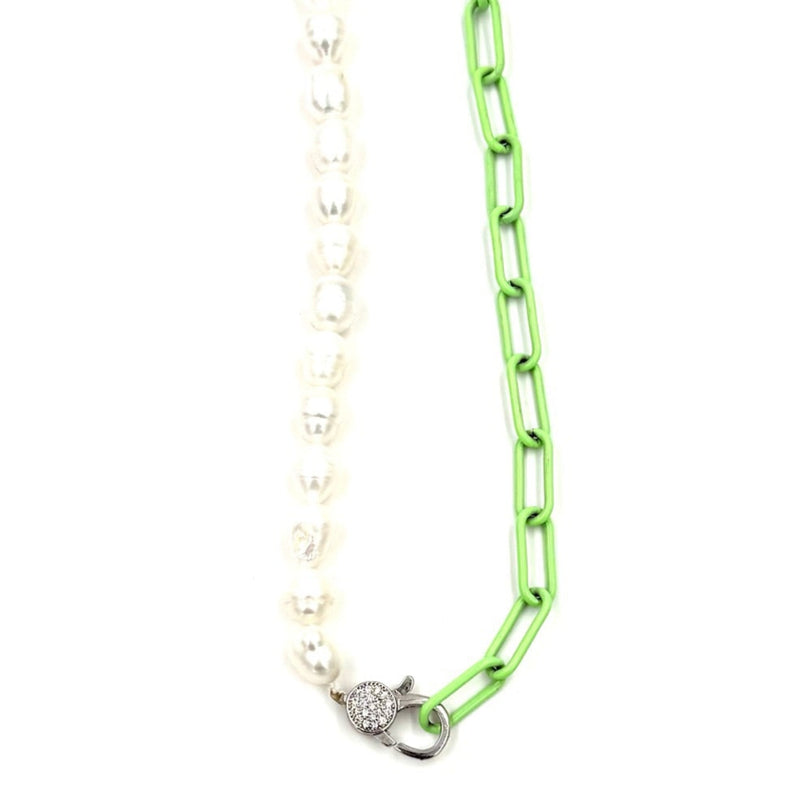 Ashley Gold Stainless Steel Enamel Neon Freshwater Pearl Chain Necklace