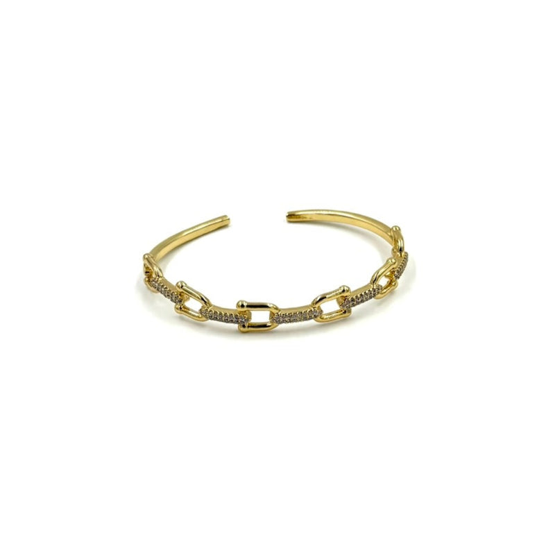 Ashley Gold Stainless Steel Gold Plated CZ 6 Link Bangle Bracelet