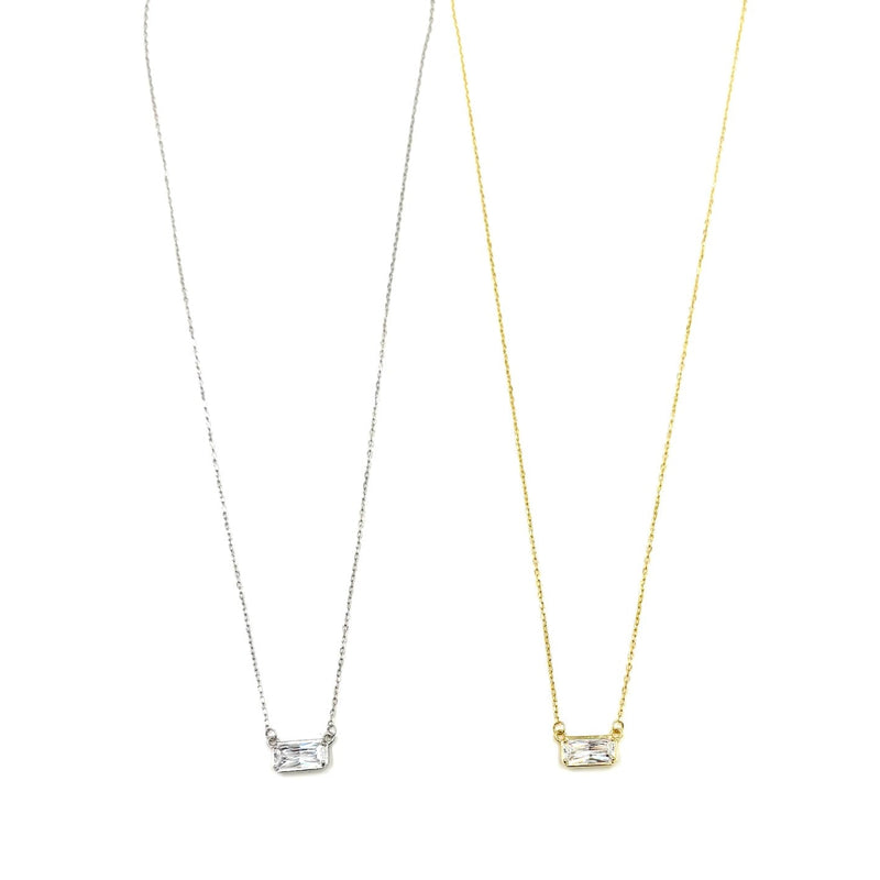 Ashley Gold Sterling Silver Single Emerald Cut CZ Drop Necklace