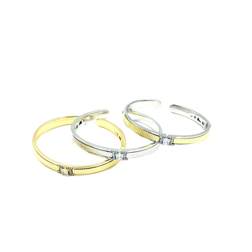 Ashley Gold Stainless Steel Emerald Cut CZ Design Bangle Bracelet