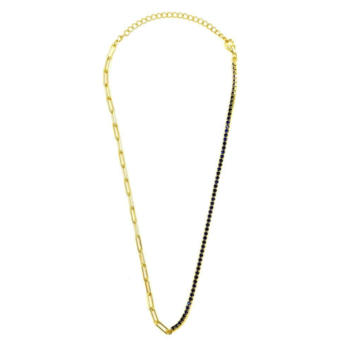 Ashley Gold Sterling Silver Gold Plated Half Link Half Blue CZ Necklace