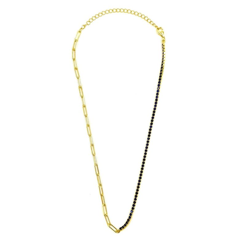 Ashley Gold Sterling Silver Gold Plated Half Link Half Blue CZ Necklace