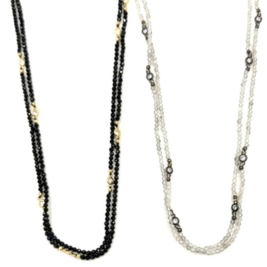 Ashley Gold Stainless Steel with Bezel CZ And Beaded Necklace