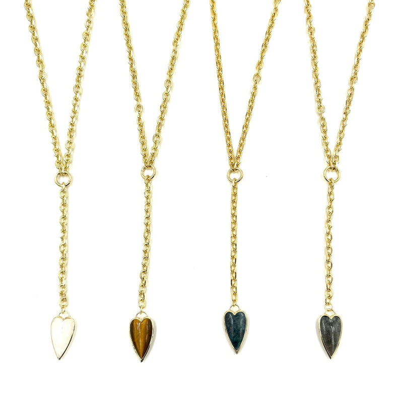 Ashley Gold Stainless Steel Gold Plated Semi Precious Puff Colored Heart Lariat Necklace