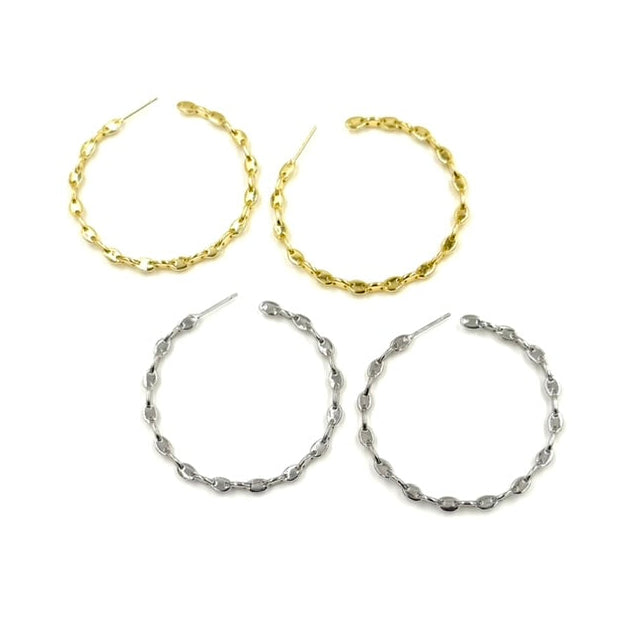 Ashley Gold Stainless Steel Interlocking Ovals 2" Hoop Earrings