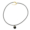 Ashley Gold Stainless Steel Gold Plated Leather Rope Enamel Oval Drop Pendant With CZ Stone Necklace