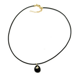 Ashley Gold Stainless Steel Gold Plated Leather Rope Enamel Oval Drop Pendant With CZ Stone Necklace