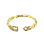 Ashley Gold Stainless Steel Open Bangle With Interlocking Ovals and CZ Bracelet
