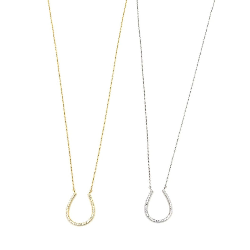 Ashley Gold Sterling Silver Horseshoe CZ Drop Pendant Necklace