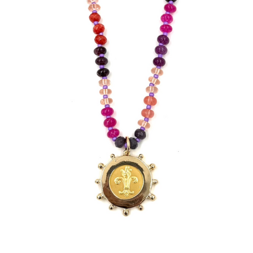 Ashley Gold Stainless Steel Gold Plated Semi Precious And Large Disc Charm Necklace
