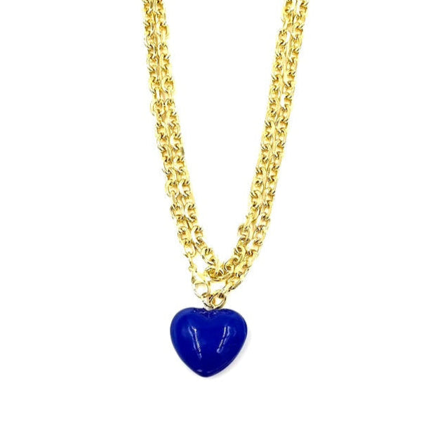 Ashley Gold Stainless Steel Gold Plated 36" Heart Enamel Puff Necklace