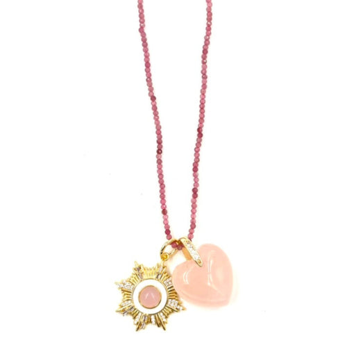 Ashley Gold Sterling Silver Gold Plated Pink Semi Precious Strand Beads With 2 Charm Pendant Necklace