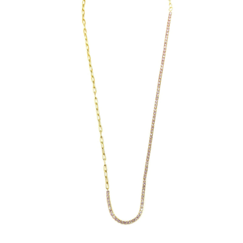 Ashley Gold Sterling Silver Gold Plated Half Link Half CZ Necklace