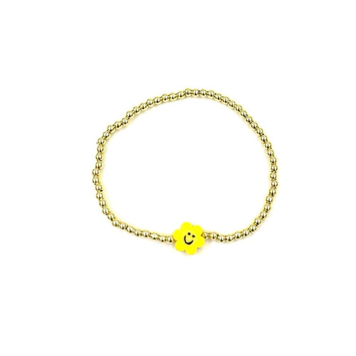 Ashley Gold Stainless Steel Gold Plated Stretch Ball Beaded Enamel Color Smile Bracelet