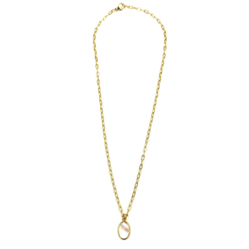 Ashley Gold Stainless Steel Center Enamel Opal Design Drop Necklace