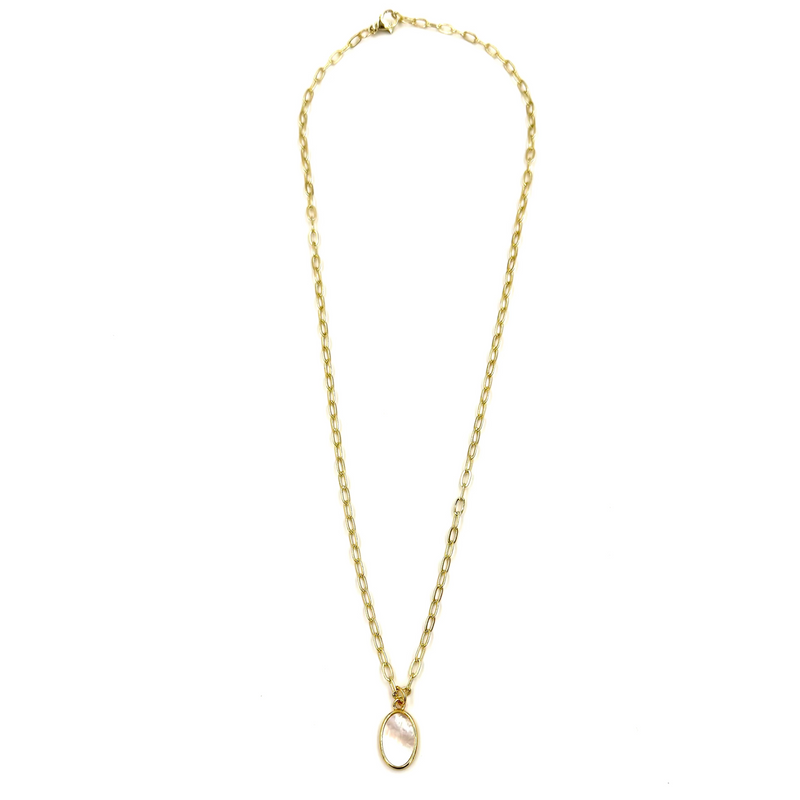 Ashley Gold Stainless Steel Center Enamel Opal Design Drop Necklace