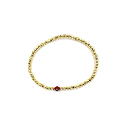 Ashley Gold Stainless Steel Gold Plated Single Evil Eye Beaded Ball Stretch Bracelet