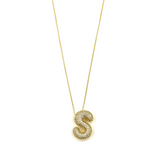 Ashley Gold Stainless Steel Gold Plated CZ Bubble Letter Pendant Necklace