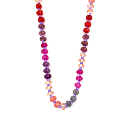 Ashley Gold Stainless Steel Gold Plated Colorful Pink Semi Precious Beaded Necklace