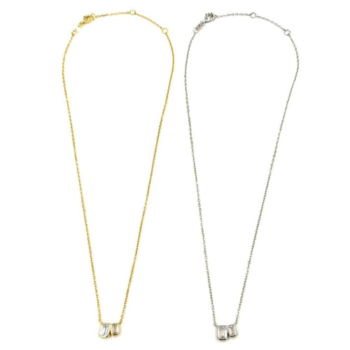 Ashley Gold Sterling Silver Double CZ Emerald Cut Design Drop Necklace