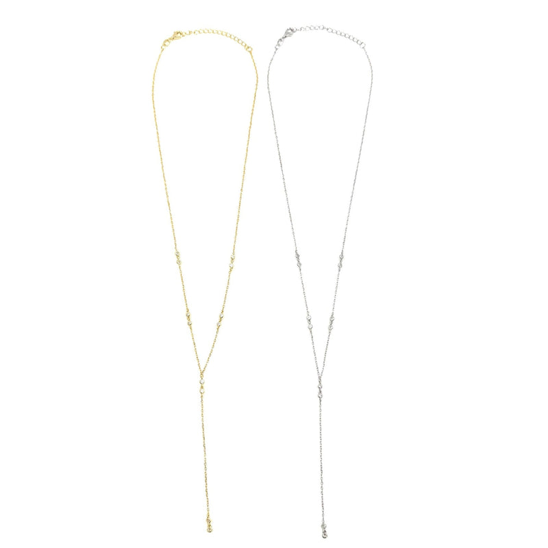 Ashley Gold Sterling Silver Assorted CZ Drop Lariat Necklace