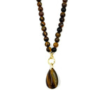 Ashley Gold Stainless Steel Gold Plated Brown Semi Precious Beaded 1 Teardrop Charm Necklace