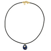 Ashley Gold Stainless Steel Gold Plated Leather Rope Enamel Oval Drop Pendant With CZ Stone Necklace
