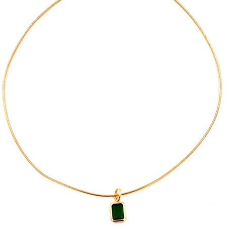 Ashley Gold Sterling Silver Gold Plated Wire Chain Green Emerald Shaped Pendant Necklace