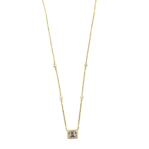 Ashley Gold Sterling Silver Emerald Cut Halo With CZ's By The Yard Necklace