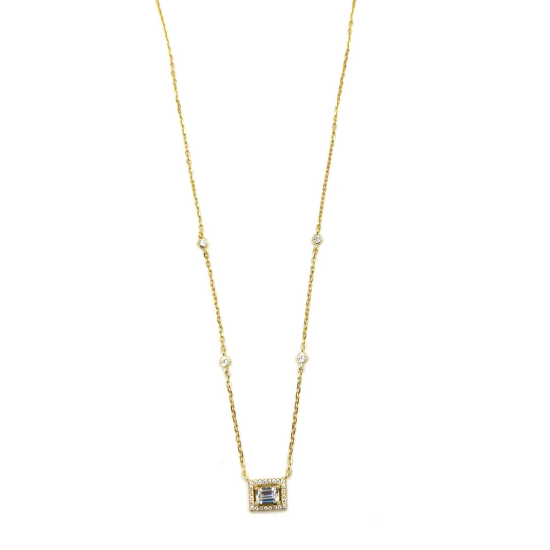 Ashley Gold Sterling Silver Emerald Cut Halo With CZ's By The Yard Necklace
