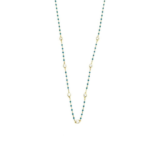 Ashley Gold Sterling Silver Gold Plated Enamel Beaded 6 CZ Necklace
