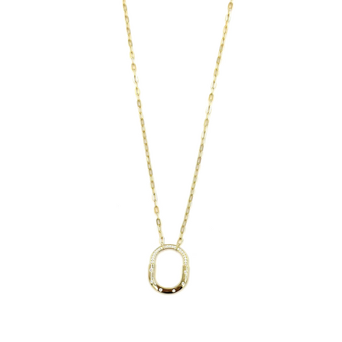 Ashley Gold Sterling Silver Gold Plated Open Oval CZ Pendant Necklace