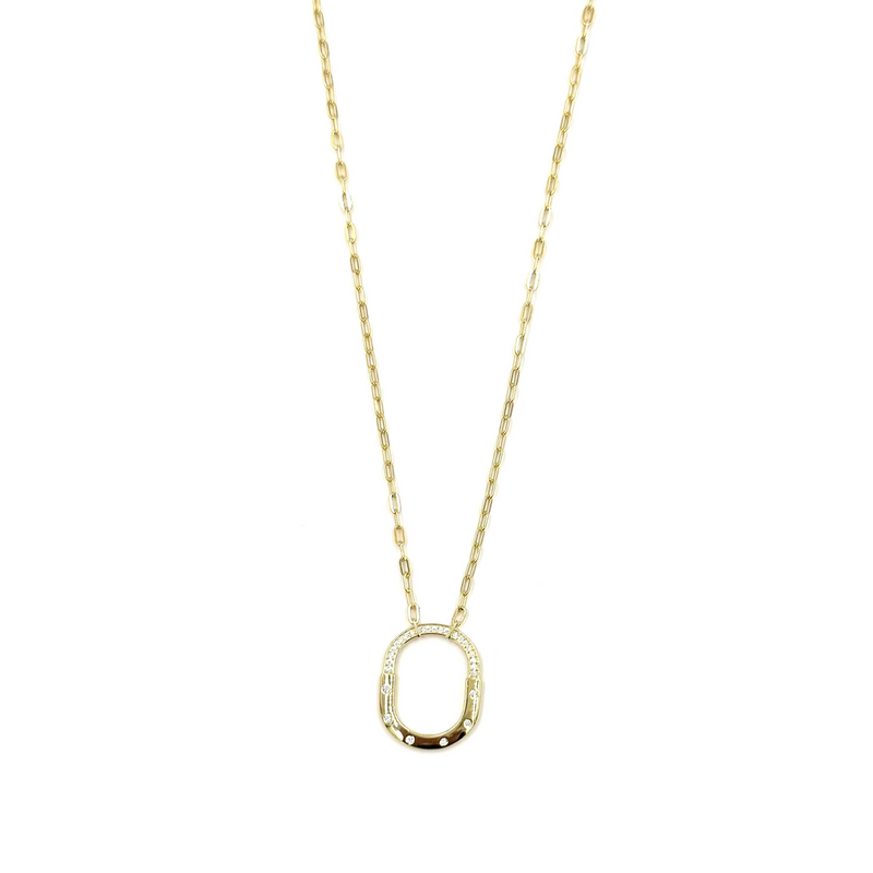 Ashley Gold Sterling Silver Gold Plated Open Oval CZ Pendant Necklace