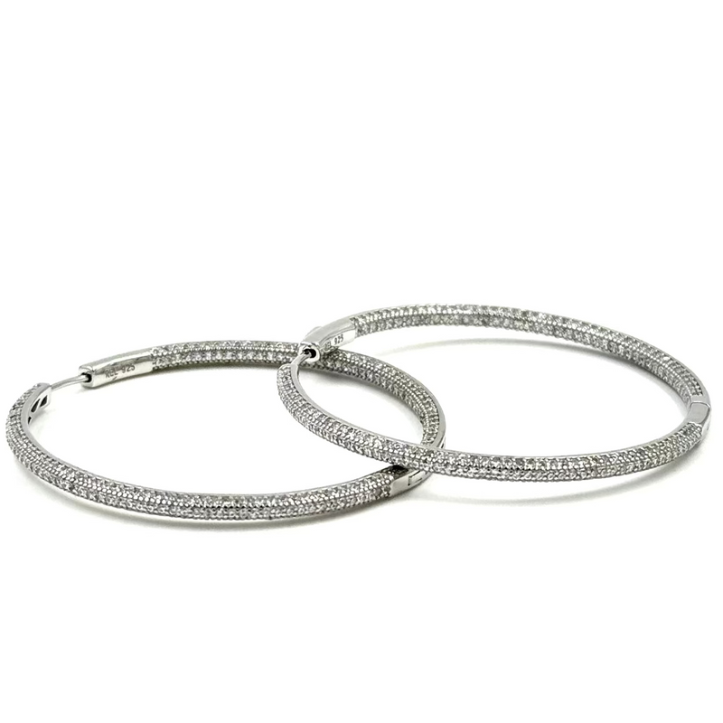 Ashley Gold Sterling Silver Encrusted CZ 2" Inside/Outside Hoop Earrings