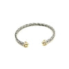 Ashley Gold Stainless Steel Two Toned Braided Design With CZ Open Bangle Bracelet