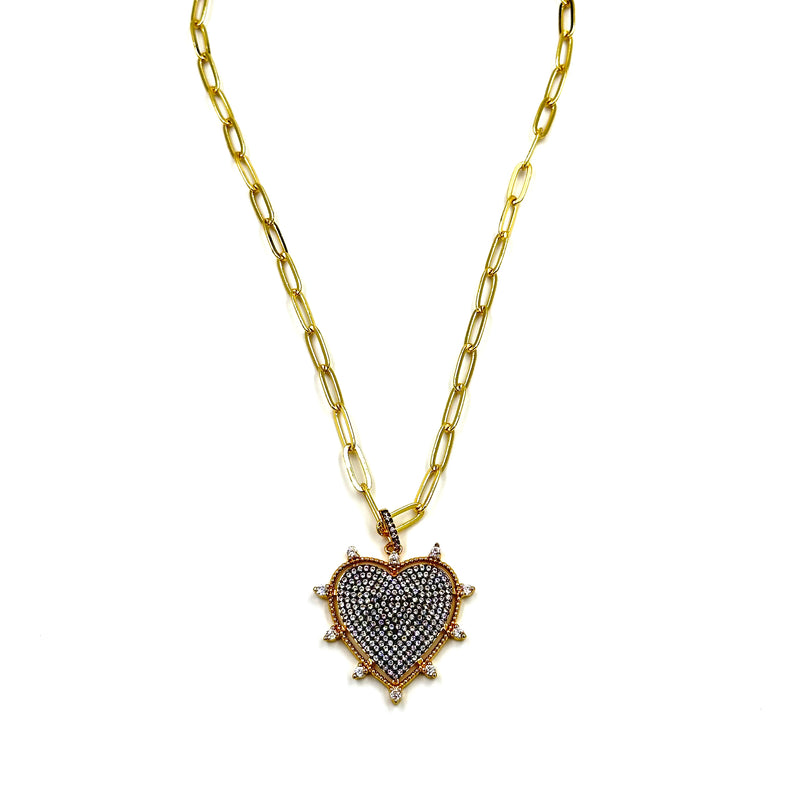 Ashley Gold Stainless Steel Gold Plated Encrusted CZ Heart Link Necklace