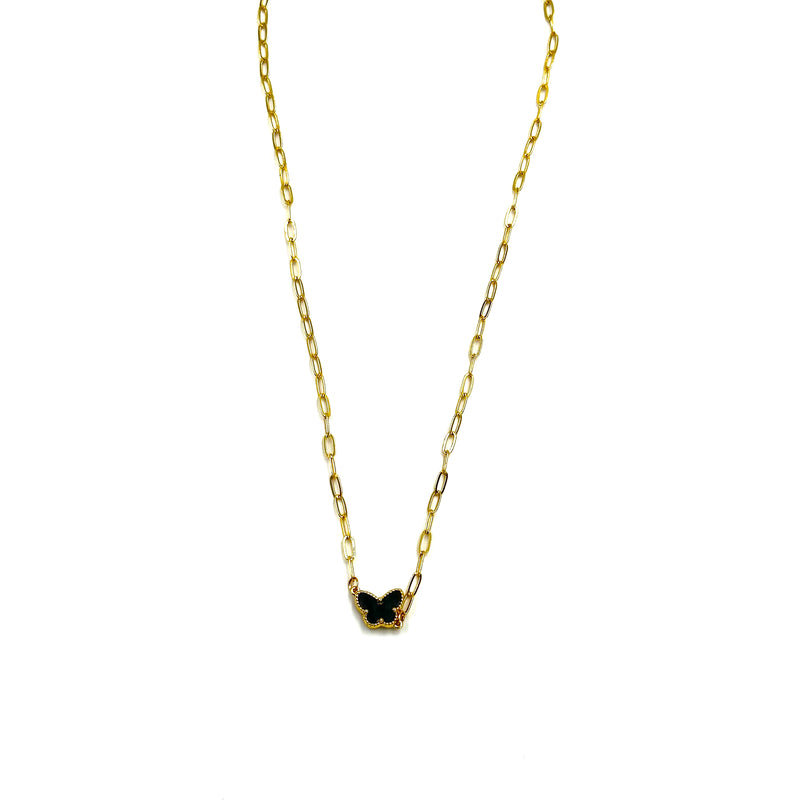 Ashley Gold Stainless Steel Gold Black Enamel Butterfly Necklace