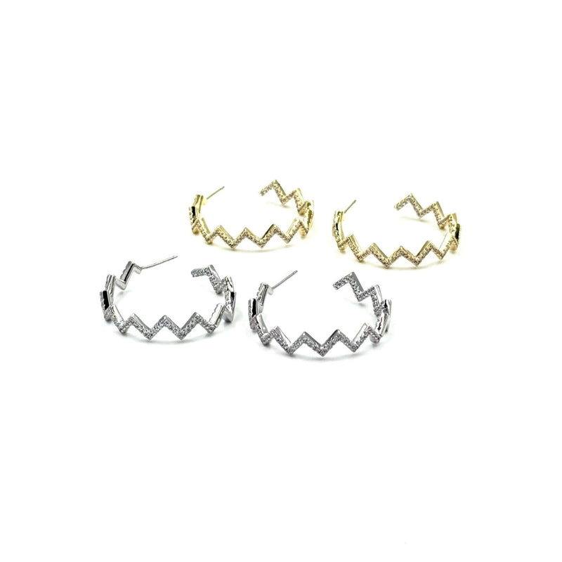 Ashley Gold Stainless Steel Zig Zag CZ Hoop Earrings