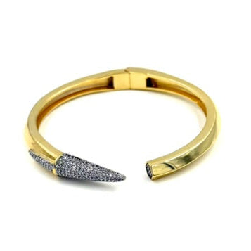 Ashley Gold Stainless Steel Gold Plated Open Bangle with CZ Encrusted Arrow Bracelet