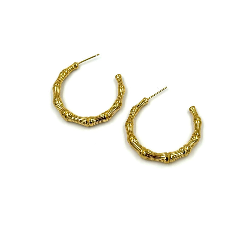 Ashley Gold Stainless Steel Gold Plated Small Bamboo Design Hoop Earrings