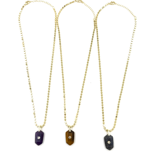 Ashley Gold Stainless Steel Gold Plated Circle Link Chain With Enamel Arrow Single Colored CZ Pendant Necklace