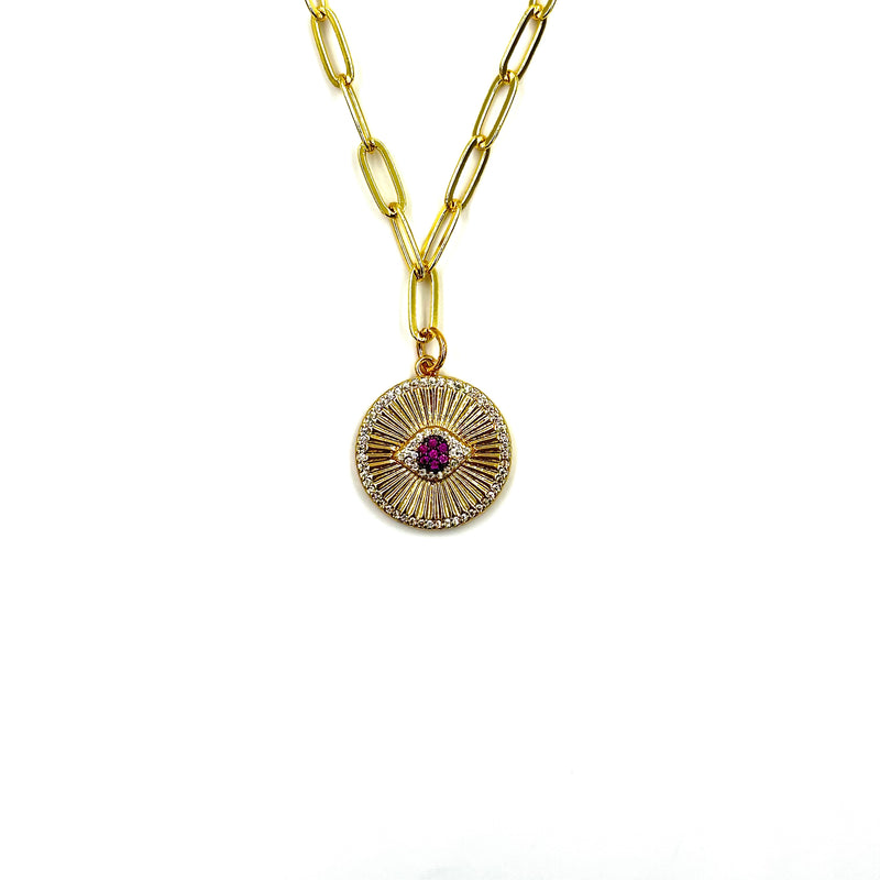 Ashley Gold Stainless Steel Gold Plated Colored CZ Disc Pendant