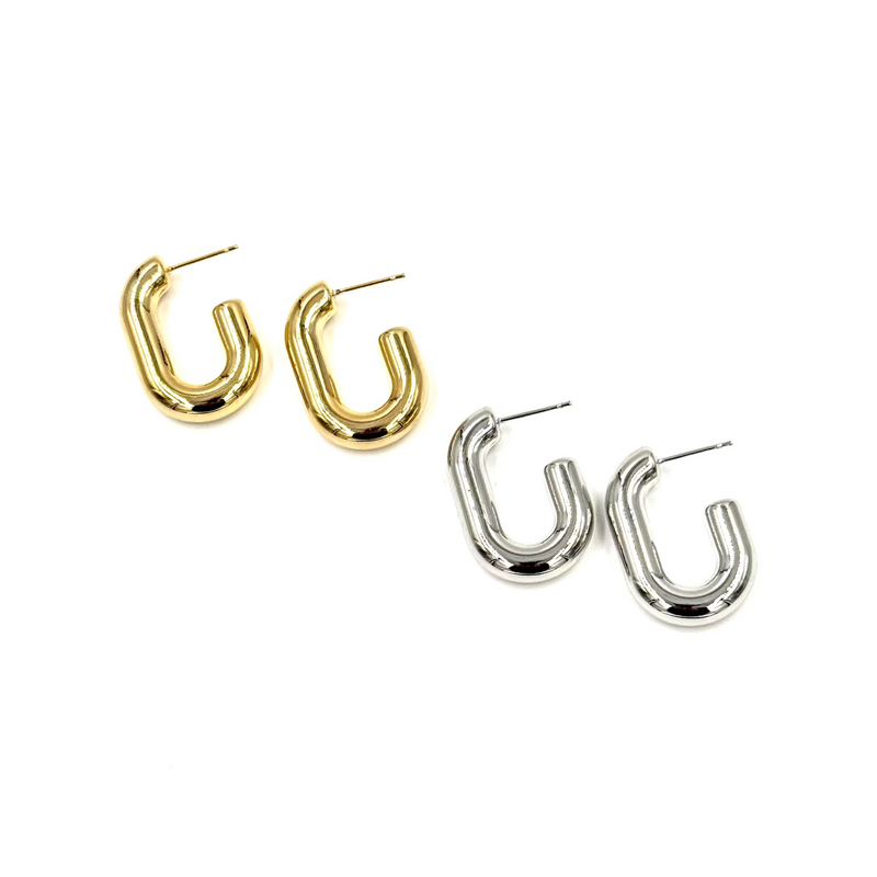 Ashley Gold Stainless Steel Rectangle Open Back Hoop Earrings