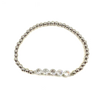 Ashley Gold Stainless Steel 5 CZ Bezel Set Ball Beaded Stretch Bracelet